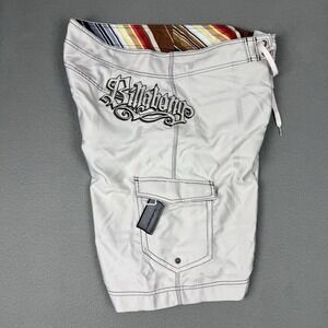 VTG Billabong Swim Trunks Mens 38 White 11" Board Short Surfer Y2K Drawstring